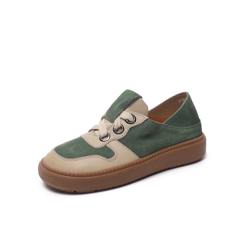 Women Patchwork Leather Flat Casual Shoes Mar 2023 New Arrival 