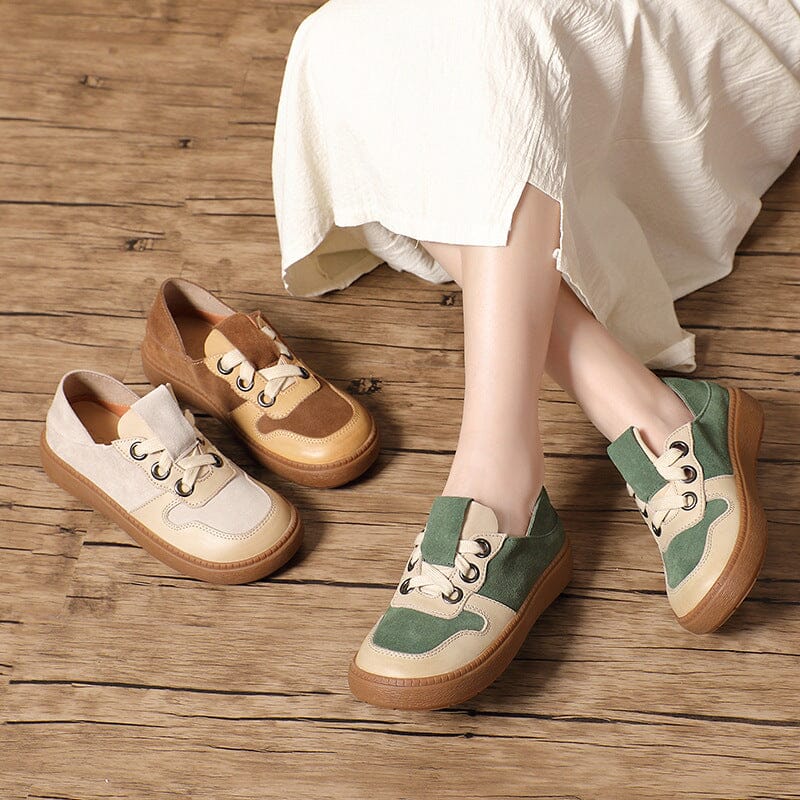 Women Patchwork Leather Flat Casual Shoes Mar 2023 New Arrival 