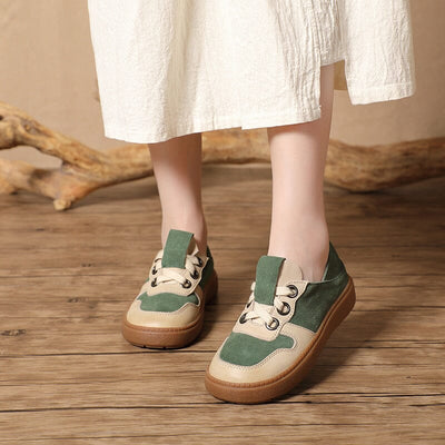 Women Patchwork Leather Flat Casual Shoes