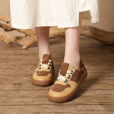 Women Patchwork Leather Flat Casual Shoes Mar 2023 New Arrival Camel 35 