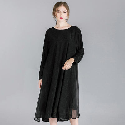 Women Plus Size Devore Cotton Solid Lace Long Sleeve Dress 2019 May New 