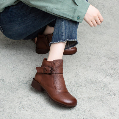 Women Retro Autumn Buckle Leather Ankle Boots Sep 2022 New Arrival 35 Brown 
