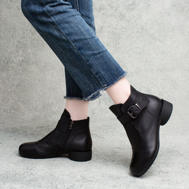 Women Retro Autumn Buckle Leather Ankle Boots Sep 2022 New Arrival 