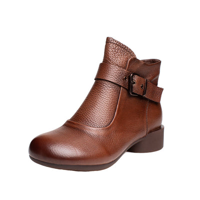 Women Retro Autumn Buckle Leather Ankle Boots