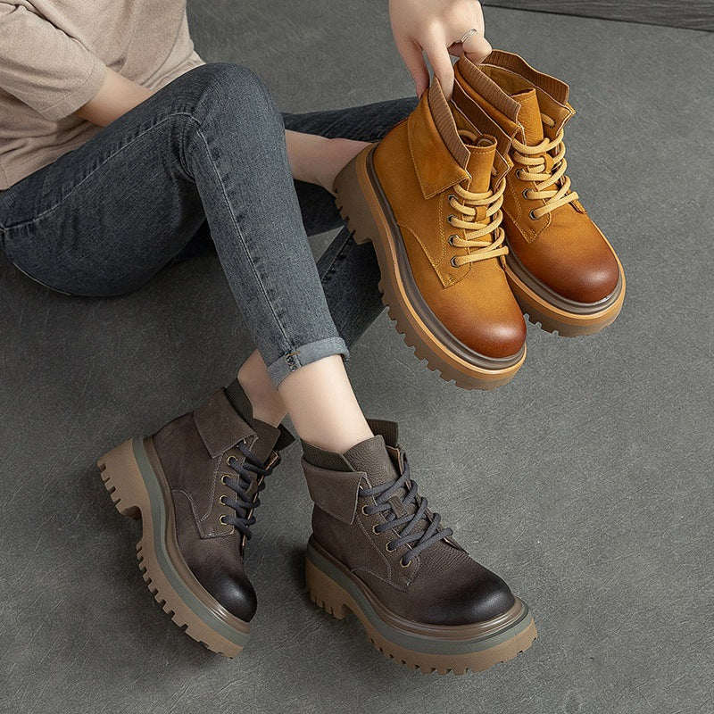 Women Retro Autumn Leather Casual Boots Sep 2022 New Arrival 