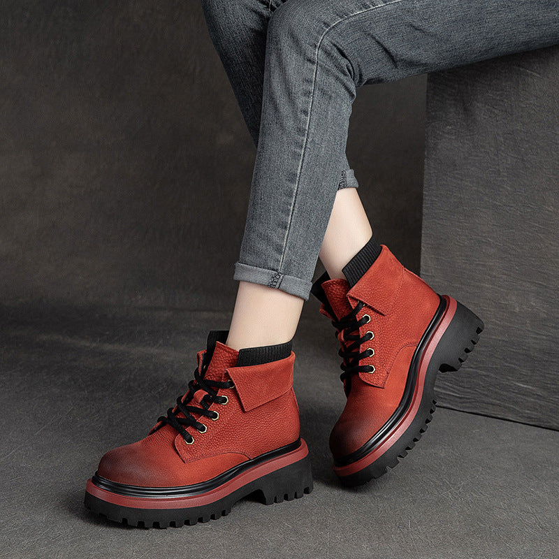 Women Retro Autumn Leather Casual Boots Sep 2022 New Arrival 