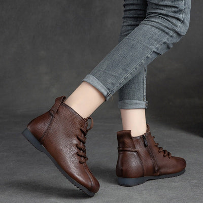 Women Retro Autumn Leather Flat Boots