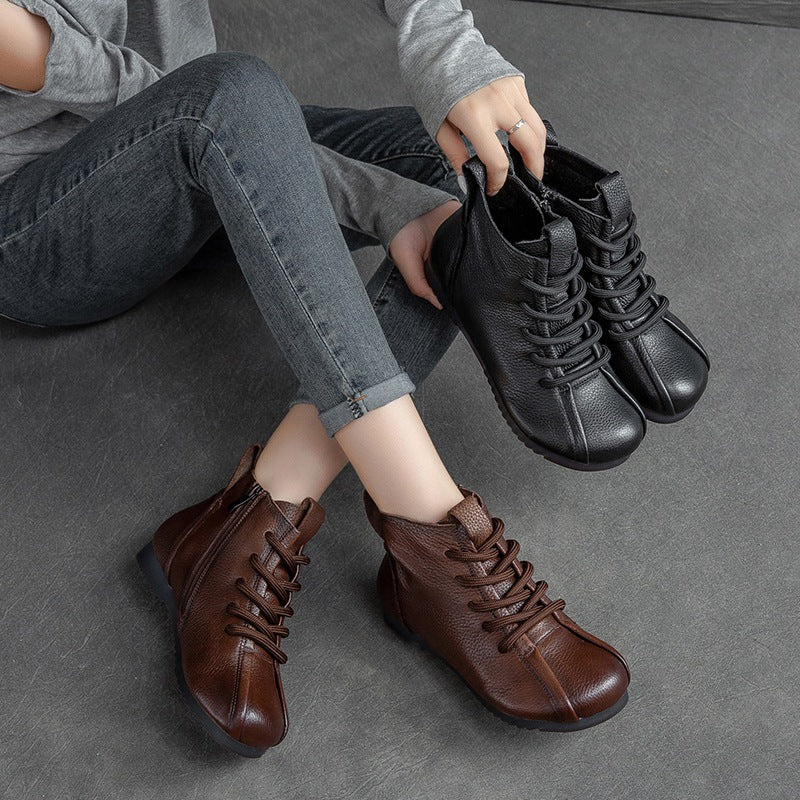Women Retro Autumn Leather Flat Boots