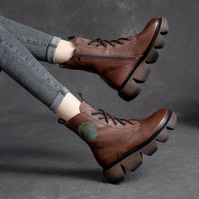 Women Retro Casual Leather Gear Shaped Boots July 2021 New-Arrival 