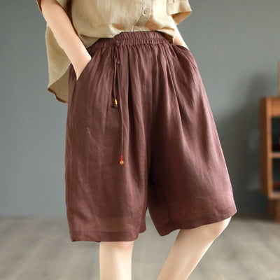 Women Retro Casual Loose Linen Shorts May 2023 New Arrival One Size Coffee 
