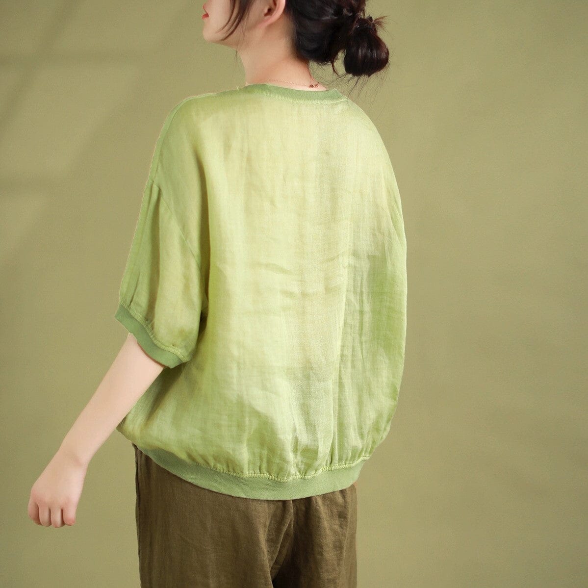 Women Retro Casual Loose Linen T-Shirt