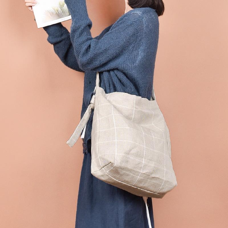 Women Retro Casual Plaid Linen Shoulder Bag