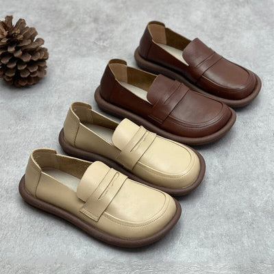 Women Retro Casual Soft Leather Flat Loafers