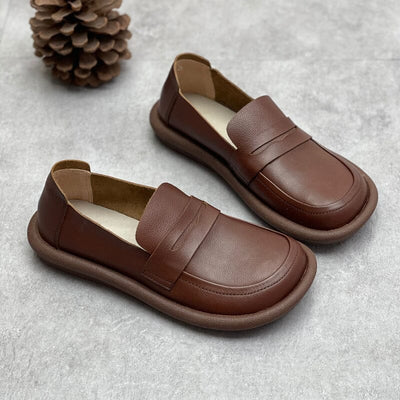 Women Retro Casual Soft Leather Flat Loafers Jul 2023 New Arrival Coffee 35 