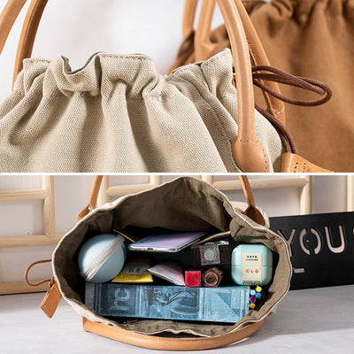 Women Retro Casual Solid Canvas Handbag