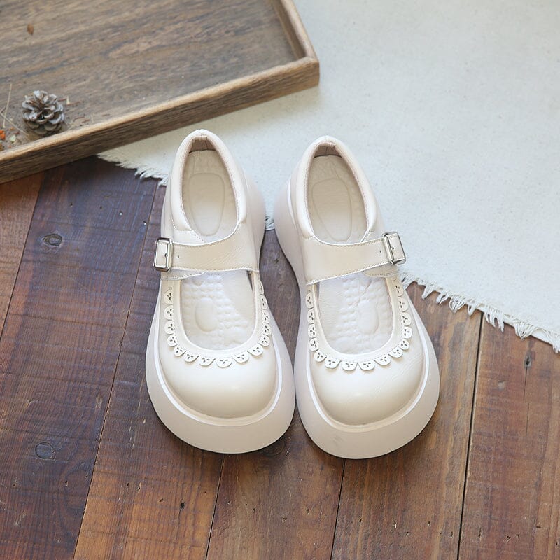 Women Retro Casual Thick Soled Loafers Jun 2023 New Arrival 35 Beige 