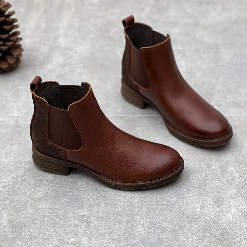 Women Retro Classic Leather Minimalist Ankle Boots Sep 2023 New Arrival Brown 35 
