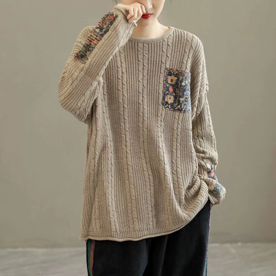 Women Retro Cotton Knitted Autumn Pullover Sweater Sep 2022 New Arrival One Size Khaki 