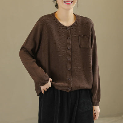 Women Retro Cotton Knitted Casual Solid Cardigan Sep 2022 New Arrival 