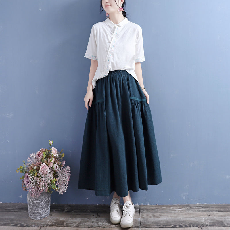 Women Retro Cotton Linen Autumn Pleated Skirt Aug 2022 New Arrival 