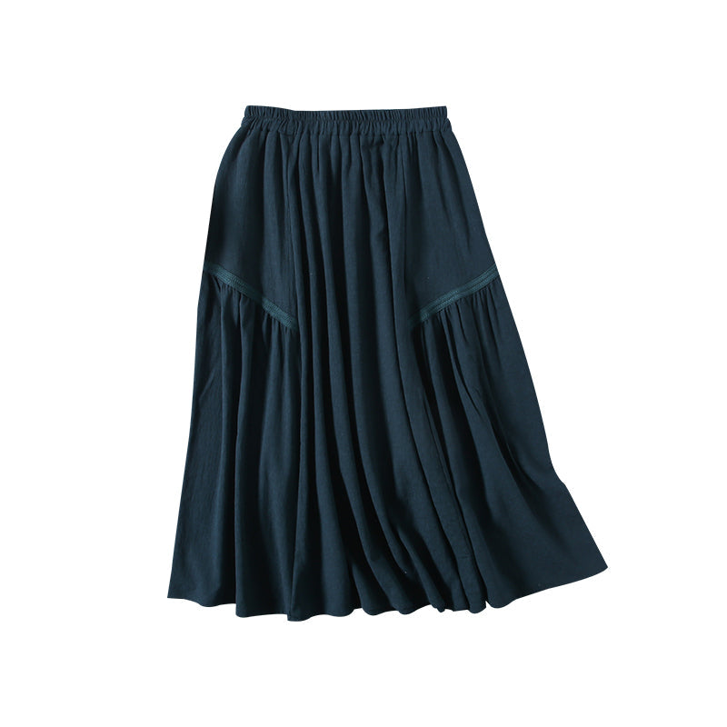 Women Retro Cotton Linen Autumn Pleated Skirt Aug 2022 New Arrival 
