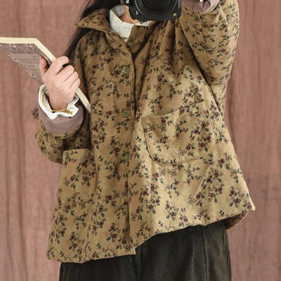Women Retro Cotton Padded Loose Floral Coat