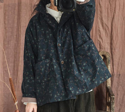 Women Retro Cotton Padded Loose Floral Coat