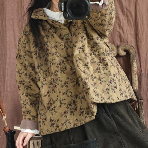 Women Retro Cotton Padded Loose Floral Coat
