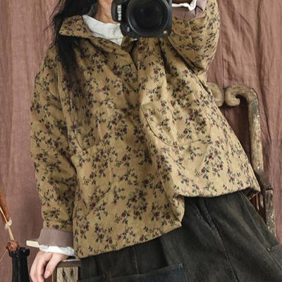Women Retro Cotton Padded Loose Floral Coat