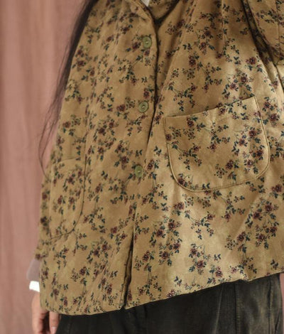 Women Retro Cotton Padded Loose Floral Coat