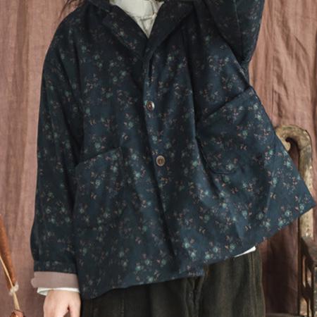 Women Retro Cotton Padded Loose Floral Coat
