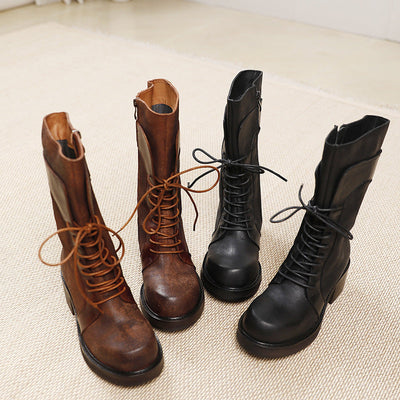 Women Retro Cowhide Leather Handmade Riding Boots Oct 2022 New Arrival 