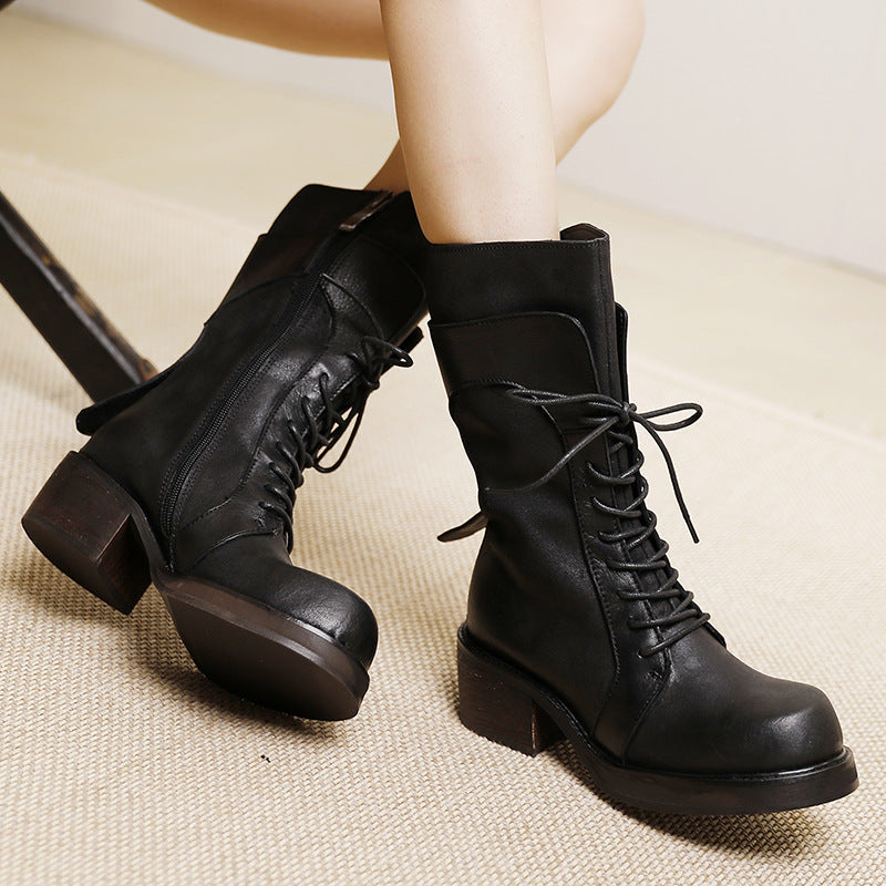 Women Retro Cowhide Leather Handmade Riding Boots Oct 2022 New Arrival 