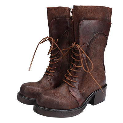 Women Retro Cowhide Leather Handmade Riding Boots Oct 2022 New Arrival Coffee 35 