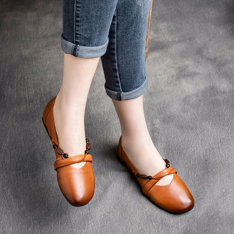 Women Retro Decoration Spring Leather Handmade Casual Shoes