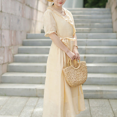 Women Retro Elegant Linen Summer Dress Aug 2022 New Arrival 
