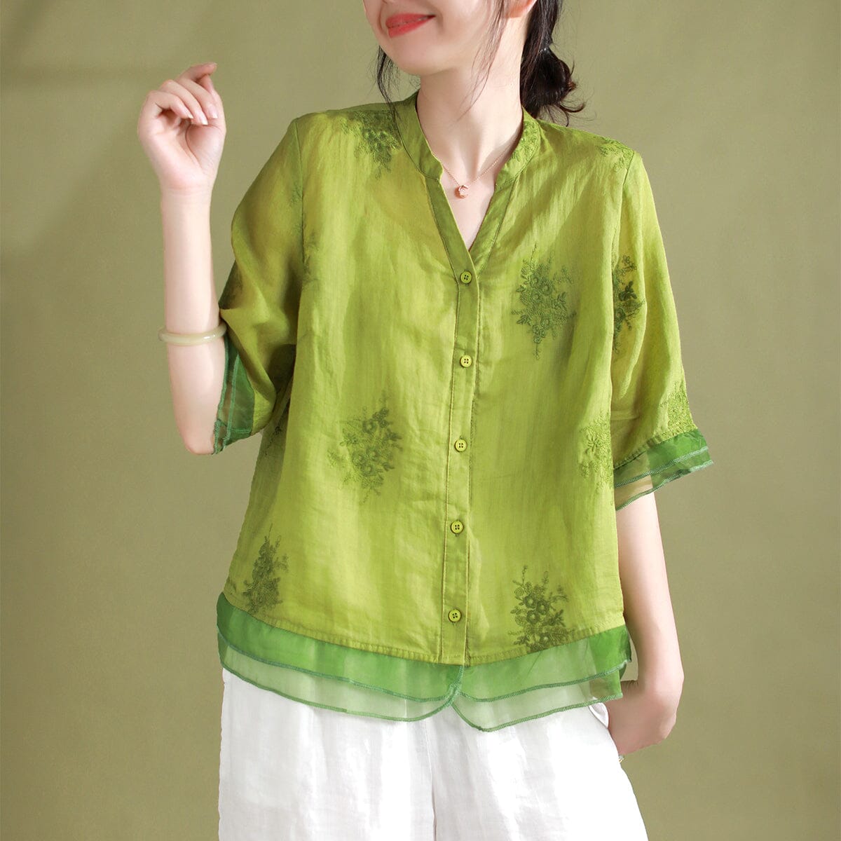 Women Retro Embroidery Loose Patchwork Blouse Jun 2023 New Arrival 