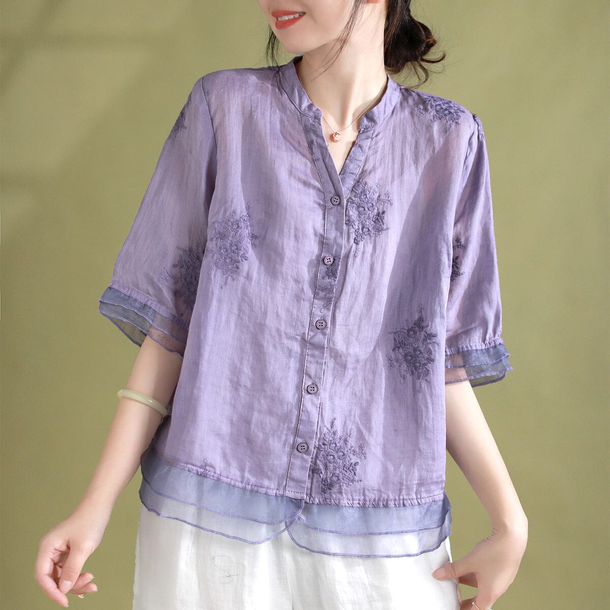 Women Retro Embroidery Loose Patchwork Blouse Jun 2023 New Arrival 