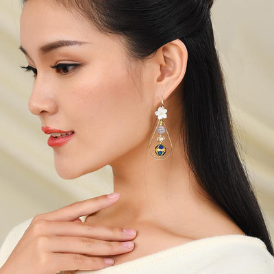 Women Retro Ethnic Shellfish Cloisonne Earrings