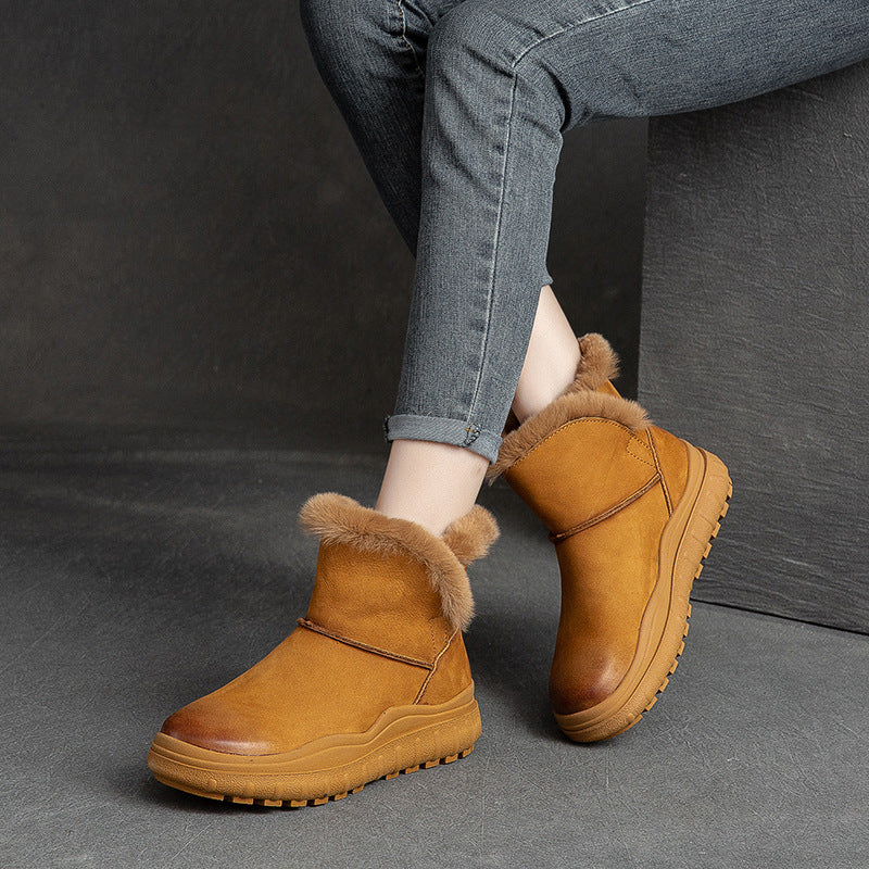 Women Retro Flat Leather Furred Winter Boots – Babakud