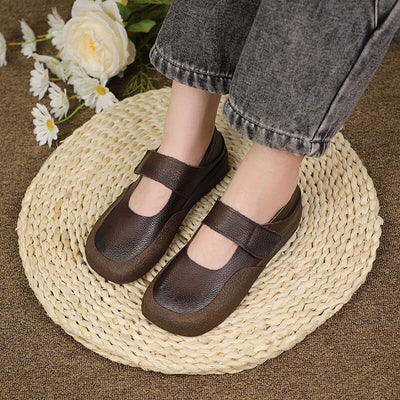 Women Retro Flat Leather Velcro Casual Shoes