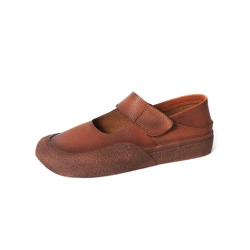 Women Retro Flat Leather Velcro Casual Shoes May 2023 New Arrival Brown 35 