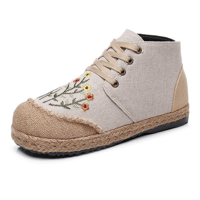 Women Retro Floral Canvas Handmade Casual Shoes Dec 2021 New Arrival 35 Beige 