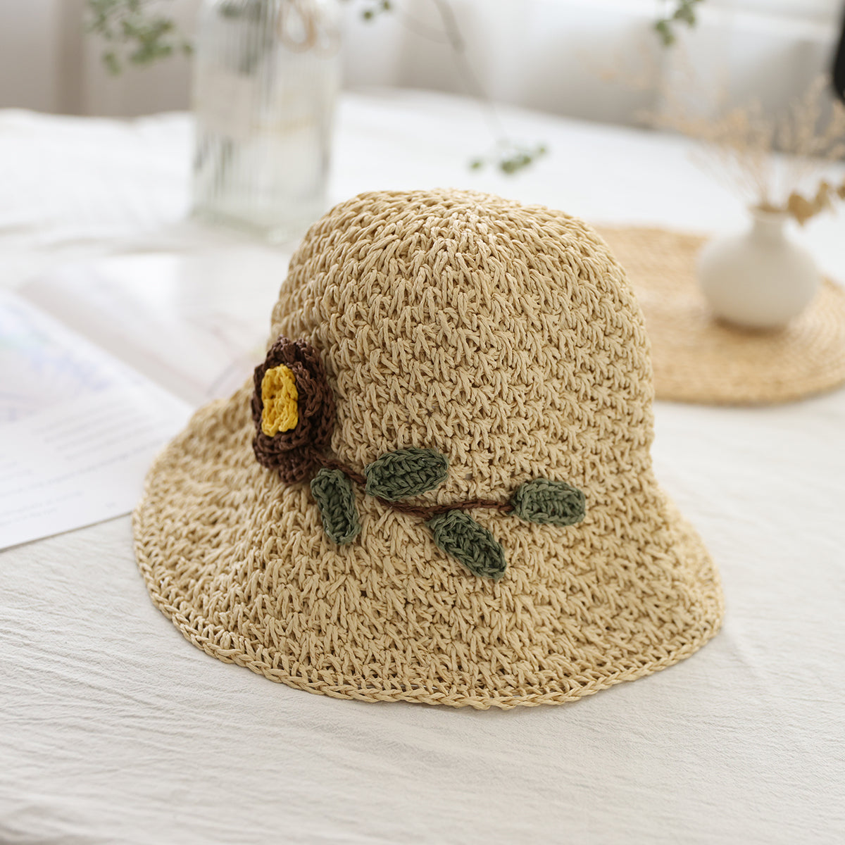 Women Retro Floral Embroidery Sun Straw Hat – Babakud