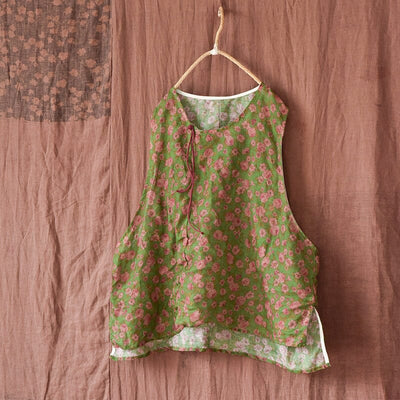 Women Retro Floral Print Sleeveless Waistcoat