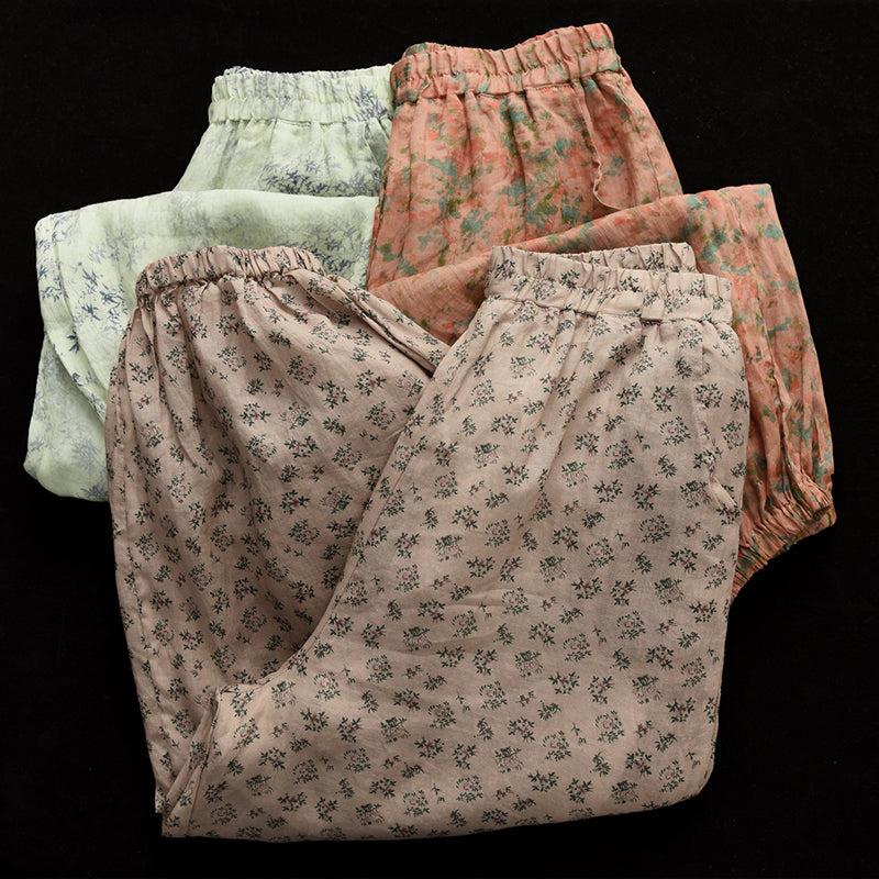Women Retro Floral Summer Loose Linen Pants