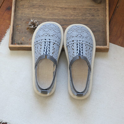 Women Retro Hollow Canvas Summer Flat Casual Shoes Jul 2023 New Arrival 35 Gray 