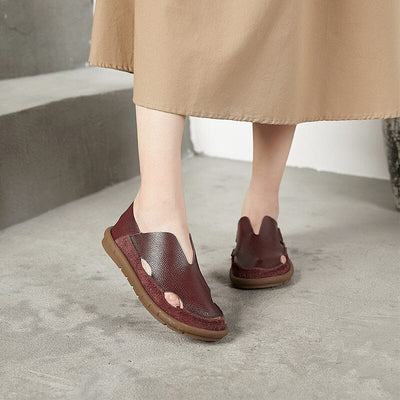 Women Retro Hollow Leather Flat Casual Shoes