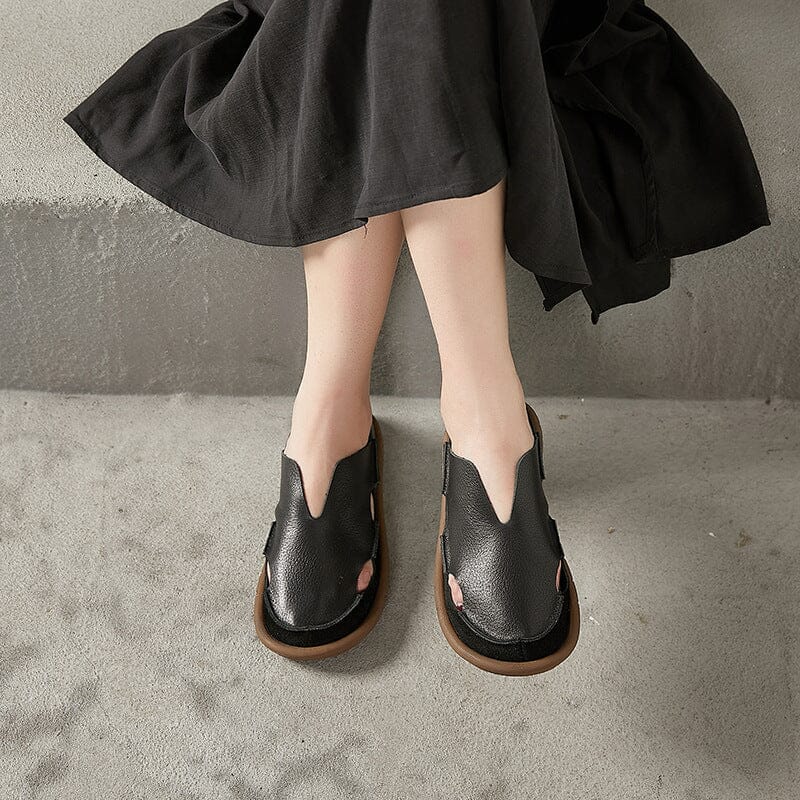 Women Retro Hollow Leather Flat Casual Shoes Apr 2023 New Arrival 