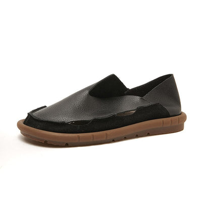 Women Retro Hollow Leather Flat Casual Shoes Apr 2023 New Arrival Black 35 